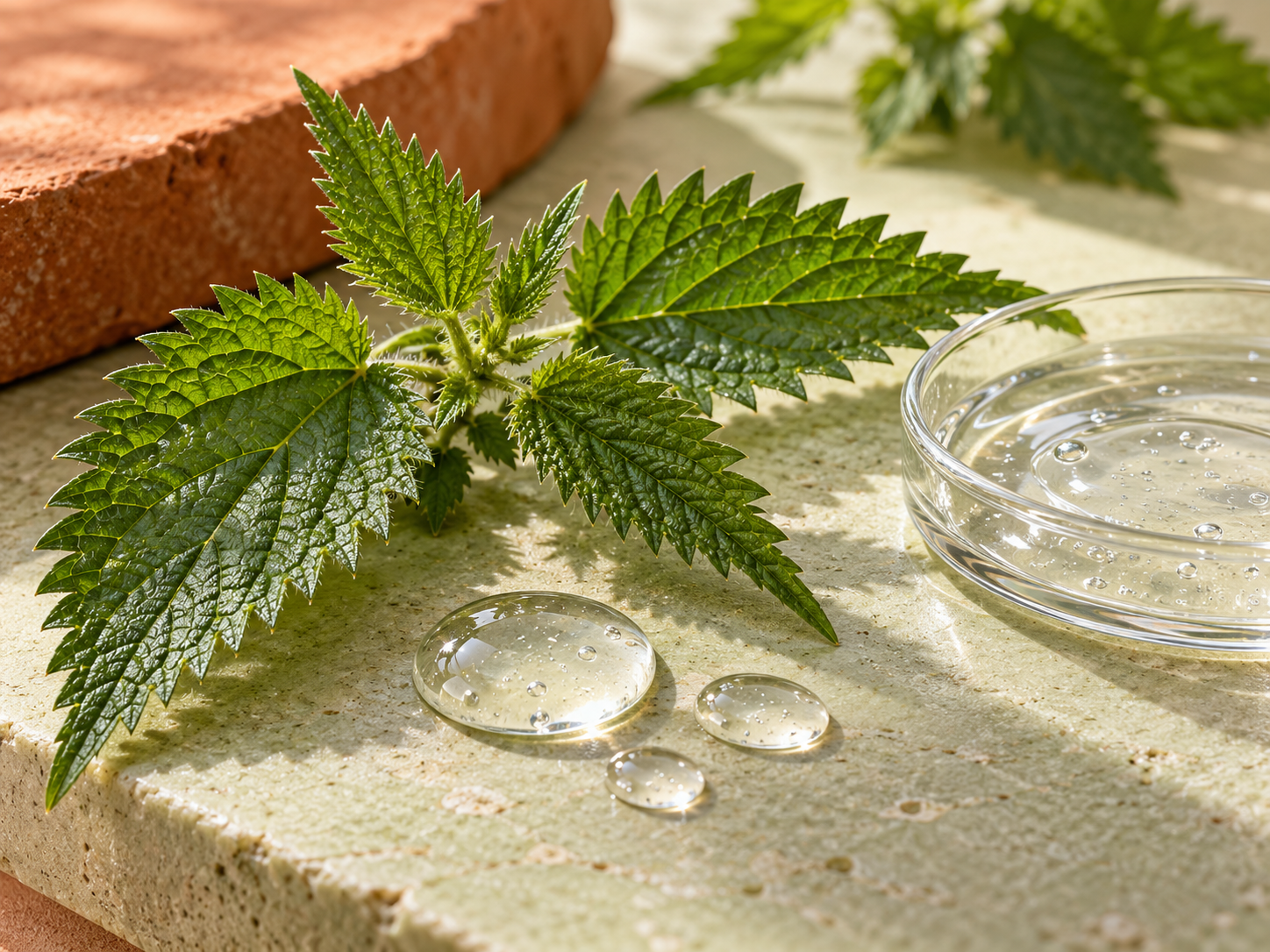 Editorial nettle leaves and clear gel textures