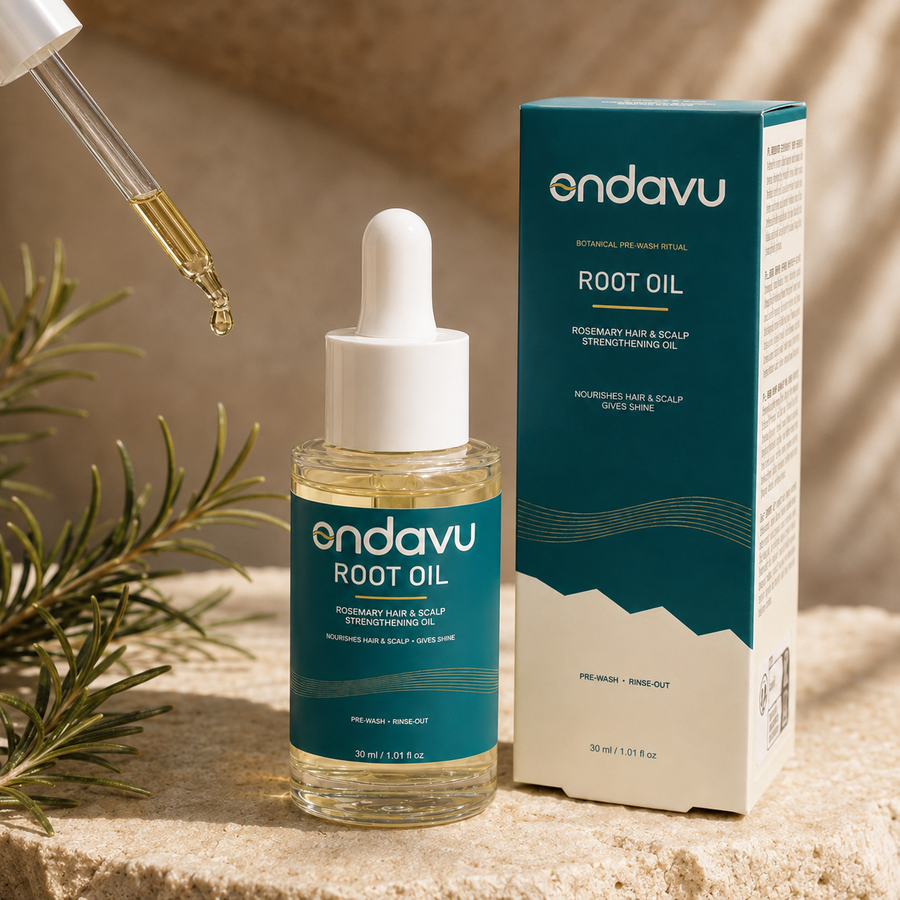 ONDAVU Root Oil dropper macro with rosemary