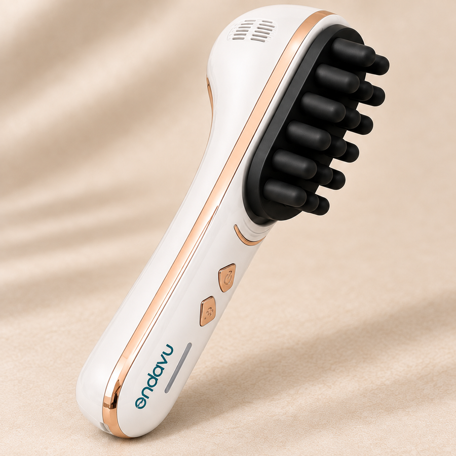 White ONDAVU Root Pulse controls and black rounded massage head close-up