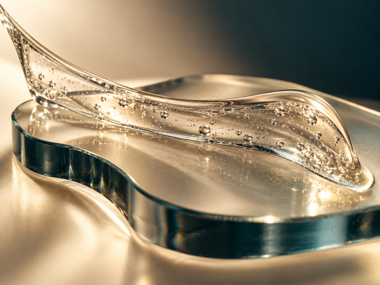 Original editorial clear gel texture on sculptural glass